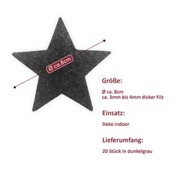 ggm Sterne aus Filz Ø 8cm Deko Sterne Weihnachten Basteln Dekorieren 20 Stück (Dunkel Grau meliert)