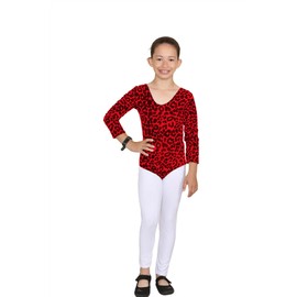 Hamishkane Kids Girls Long Sleeve Crew Neck Leopard Print Gymnastics Dance Jersey Bodysuit -