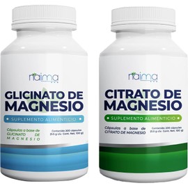 NAIMA Kit de Citrato de Magnesio y Glicinato de Magnesio, 200 Cápsulas por Frasco  Suplemento Alimenticio  Ingredientes Naturales  Puro, Alta