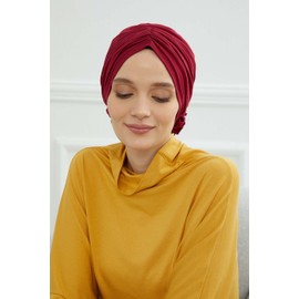 Aisha's Design - Pañuelos instantáneos para cabeza de turbante para mujer, 95% algodón, diseño de rosa, Rojo oscuro, Talla única
