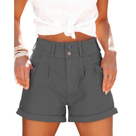Hilltichu Womens Relaxed Fit Casual High Waist Pocketed Denim Shorts (Light Gray,Medium,US,Alpha,Adult,Female,Medium,Regular,Regular)