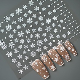 SUNCOL Christmas Nail Art Stickers 5D Embossed White Nail Stickers Self-Adhesive Snowflake Star Nail Decals for Women Girls Winter Holiday Manicure DIY Nail Supplies