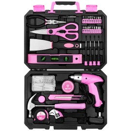 DEKOPRO Pink 98 Piece Tool Set,General Household Hand Tool Kit with Plastic Toolbox Storage Case
