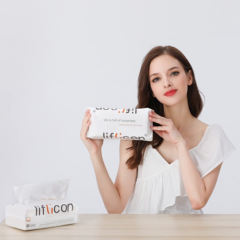 Liflicon 50 Disposable Cotton Face and Body Towels Dry Wipes