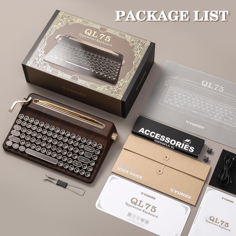 YUNZII QL75 Wireless Typewriter Hot Swap Retro Mechanical Keyboard,Punk Round
