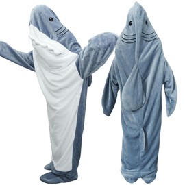 Deserthome Shark Blanket Onesie for Adult Wearable Shark Blanket Hoodie, Super Soft Comfortable Warm Shark Costume for Cosplay Blue L