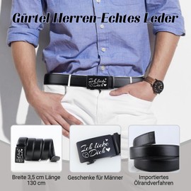 Belillpipi Gifts for Men, Birthday Gift for Grandpa, Dad, Anniversary Gift for Him, Belt Men's Gift Ideas for Men, Dad, Grandpa Gift for Father's Day, Christmas, 130 cm, Black, Black - I Love You