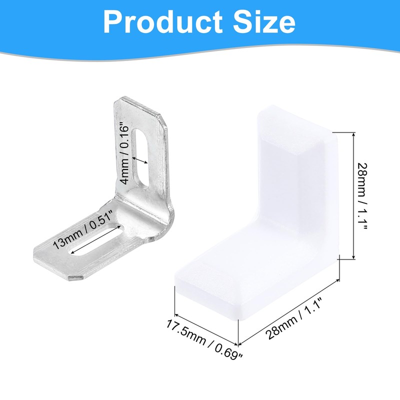 sourcing map 24 Pcs 90 Degree Plastic Corner Braces, 28x17.5x28mm