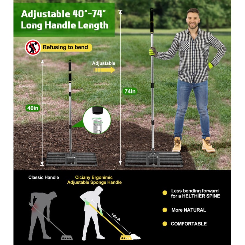 Heavy-Duty Lawn Leveling Rake Levelawn Tool with 30"x10" Plate &