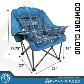 Black Sierra Plush Camping Chair for Sports & Outdoors, Oversize XL Outdoor Folding Chair Supports 400 lbs, Heavy Duty Lounge w/Cup Holders & Carry Bag Perfect for Tailgating, Patio
