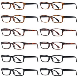 Eyekepper 12-Pack Classical Rectangular Reading Glasses for Men Spring Hinges Readers +1.50