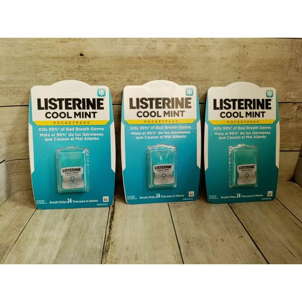 LISTERINE 3 Pack Listerine PocketPaks Breath Strips, Cool Mint, 24