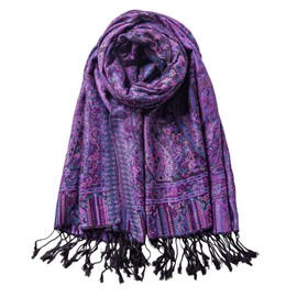 AUSEKALY Pashmina Feel Shawls Wraps for Women Rave Scarf Soft Silky Reversible Men Scarves Purple Black