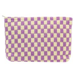 PAZIMIIK Knitted Checkered Makeup Bag Large Zipper Make Up Accessory Pouch for Purse Cosmetic Brush Bag for Travel Essential,Purple