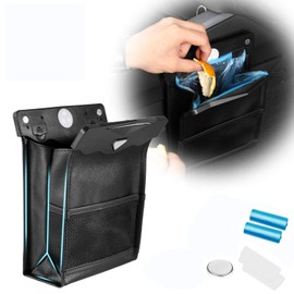 Car Trash Can, Car Trash Bag, Storage Case, Waterproof, Magnetic, Small, Hanging, Space Saving, PU Material, LED Sensor Light, Foldable, Perfect for Front and Rear Rooms, Offices, 2 Trash Bags Included