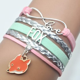 HCChanshi Fox Bracelet - Infinity Love Charm Bracelet Gifts For Women, Men, Adult Fox Lover, Valentine Wedding Themed Gifts (Pink,Silver and Mint Green)