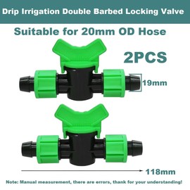 MiJunHD 20mm Double Barbed Locking Nut Drip Irrigation Switch Valve, 2PCS Leak-Proof Shut-Off Plastic Valve Compatible with 20mm Hose Drip Tape Tube