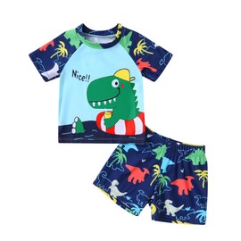 Toddler Baby Boy Rash Guard Swimsuit Cartoon Sea Animal Printings Two Pieces Swimwear Kids Bathing Suit(Dino,5T) Dinosaur