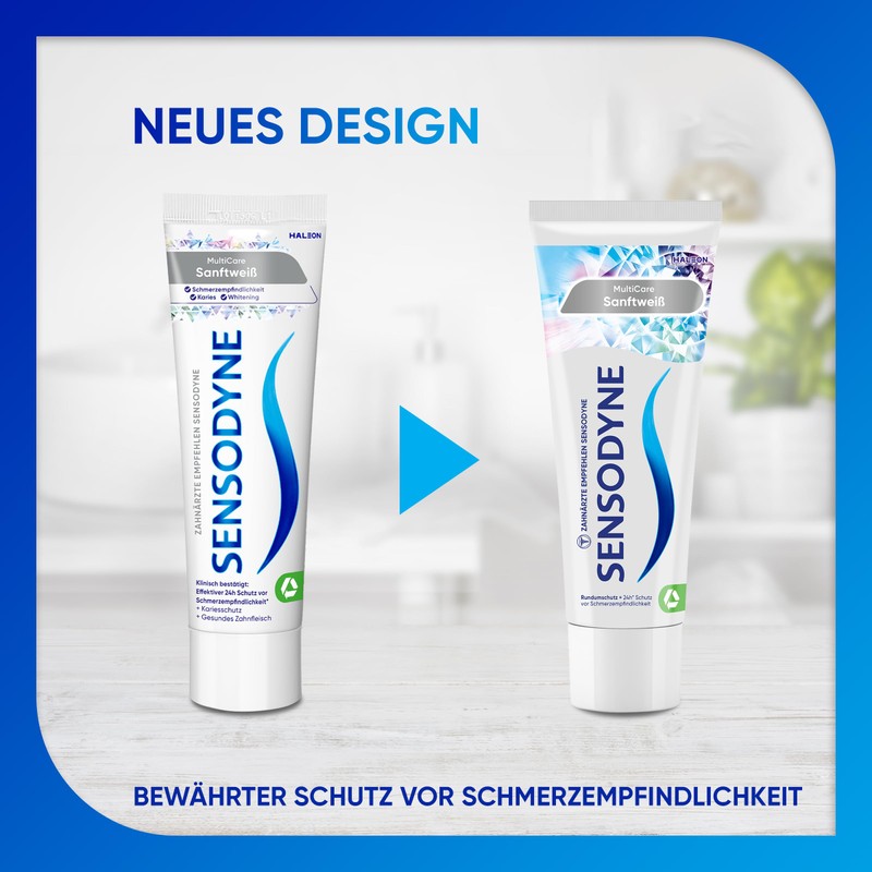 Sensodyne MultiCare Sanftweiß Zahnpasta, 4x75ml, tägliche Zahncreme mit Fluorid, für