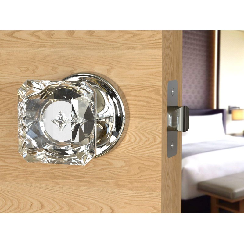 (5 Pack) Privacy Princess Cut Crystal Door Knobs Chrome Round