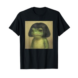 Vintage Funny Frog with Straight Bob Haircut Portrait Design T-Shirt