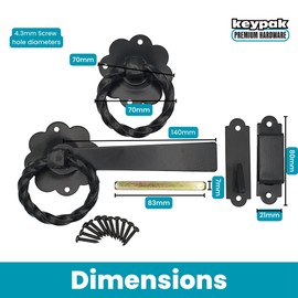 Keypak Twisted Ring Gate Latch for Wooden Garden & Shed Doors, Black Catch Set – Powder Coated External Door Lock