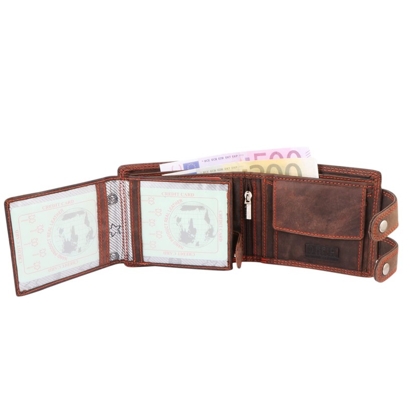 MORUCHA RFID Blocking Men's Biker Wallet Genuine Distressed Hunter Leather