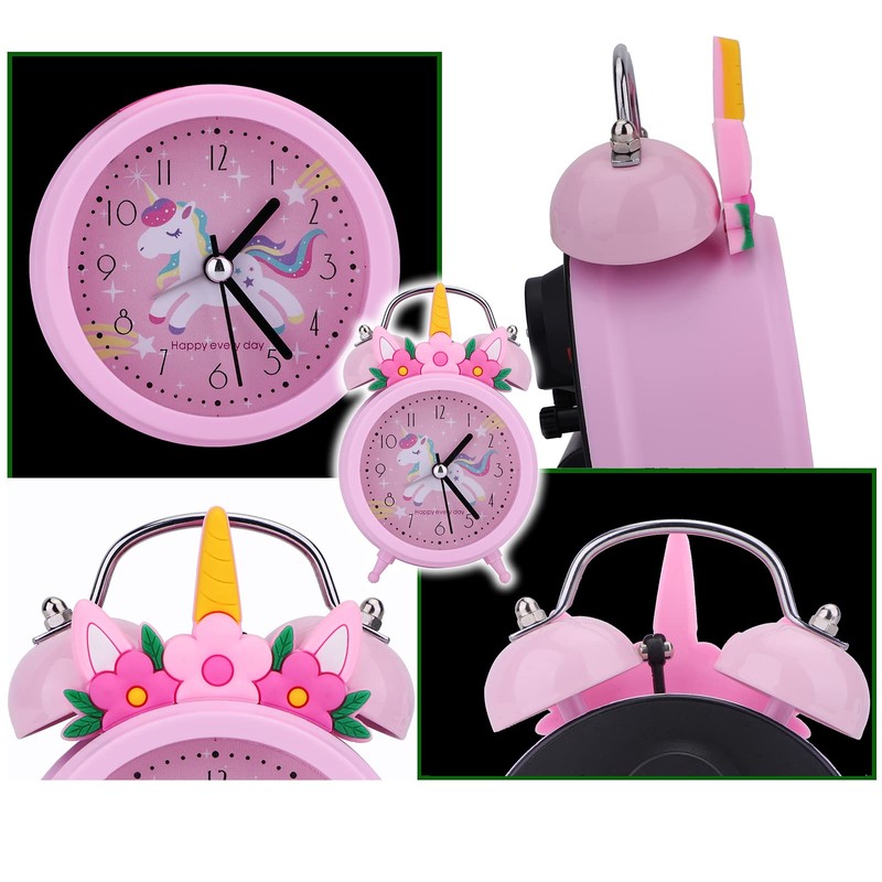TCJJ Unicorn Alarm Clock for Girls - Non-Ticking, Quiet Bedside