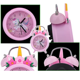 TCJJ Unicorn Alarm Clock for Girls - Non-Ticking, Quiet Bedside Table Pink with Double Bell Clock and Backlight - Suitable for School Gift