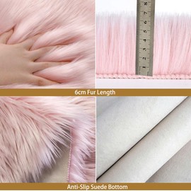 HARESLE Round Rug, Fluffy Pink Faux Fur Rug, Machine Washable Round Rug for Bedroom, Living Room, Children's Room (Pink, 60 cm / 24 Inches)