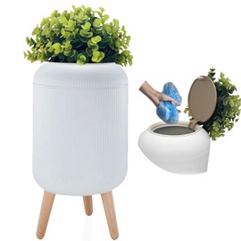 Yatmung Dog Poop Trash Can Outside - 2.5 Gal Bathroom Trash Can with Lid - Bedroom Garbage Can - Small Pet Waste Container with Lid - Outdoor, Office, Living Room - Plant Styled Dog Poop Bucket