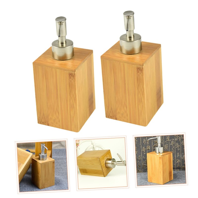 Alipis Bamboo Stainless Steel Pump Bottles 2 Pcs Refillable Soap
