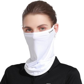 UPF 50+ Sun UV Protection Breathable Cooling Face Cover Earloop Neck Gaiter Scarf for Women Golf, Hiking, Fishing & Outdoors, White, One Size