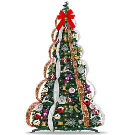 6.5 FT Prelit Pop Up Christmas Tree with 220 Warm White & Multicolor Lights 8 Modes & Timer Fully Decorated 103 Ornaments, Collapsible Pull Up Christmas Tree with Lights for Indoor Home Party Decor
