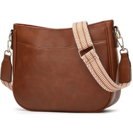 Women's Vegan Leather Crossbody Handbag, Medium Hobo Purse with Decorative Strap Crossbody Bags for Women, Be2513brown