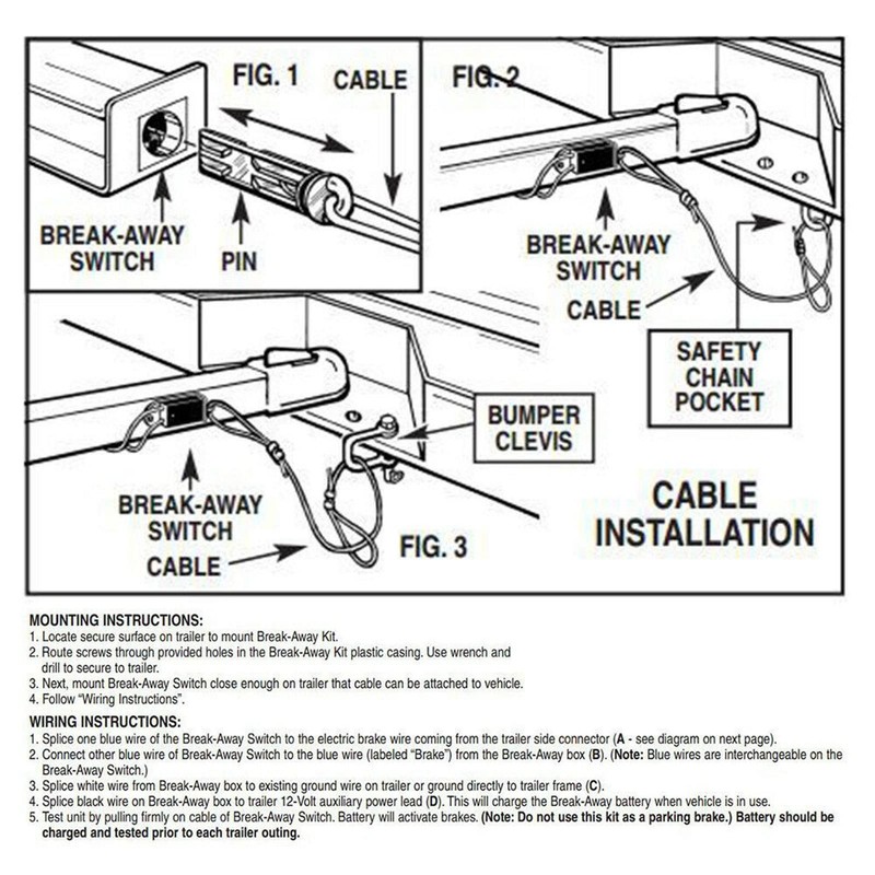 Break Away system with LED Test Battery Meter Trailer Box