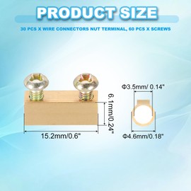 PATIKIL 15.2x4.6x6.1mm Wire Connectors Nut Terminal, 30 Pcs 10 A Brass Splicing Quick Wiring Connection Terminal Circuit Connector Nut Kit with Screws, Brass Tone