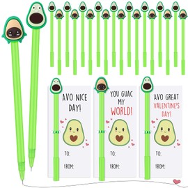Sayglossy 48 Sets Avocado Valentine Party Favors for Kids Included Cute Avocado Gel Ink Pens Fruit Writing Pens Avocado Valentine's Day Cards and Cable Ties Bulk Valentines Gifts for School Office