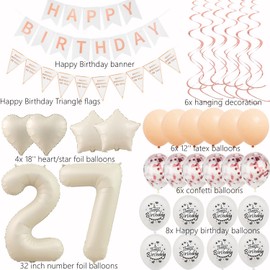 Decoration 27th Birthday Women Beige Rose Gold Balloons 27th Birthday Decoration Woman, 27th Birthday Decoration, Birthday Decoration 27 Years Women, Happy 27th Birthday Garland 27th Birthday Party