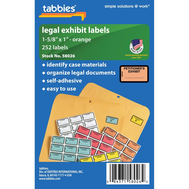 Tabbies Legal Exhibit Labels, Label: 1-5/8"W x 1" H, Sheet: