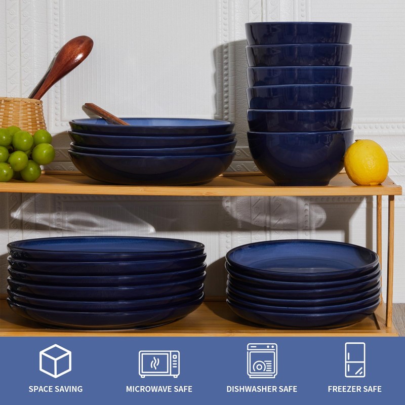 Pokini Blue Stoneware Dinnerware Set, 12 pcs Reactive Glaze Plates