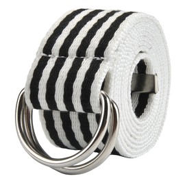 Faleto Nylon Web Belt Double D-ring Buckle Military Style Striped Belts for Men Women 130cm with Gift Box (Black)