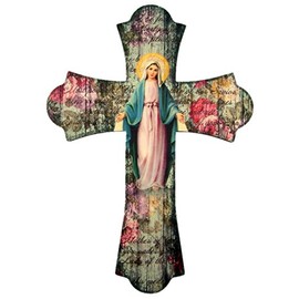 Our Lady of Grace Wooden Vintage Style Catholic Wood Wall Cross, 10 Inch