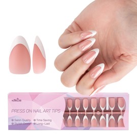 NMKL38 French Tip Press on Nails Short Almond False Nails White Nude Glue on Nails Artificial Reusable Stick on Nails Full Cover 300Pcs