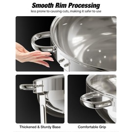 WARMOUNTS Round Chafing Dishes for Buffet with Glass Lid (5QT, 2 Pack), Chafers and Buffet Warmers Set with Mirror-Polished Stainless Steel, Rolled Rim, Stackable, Lid Holder for Parties, Catering