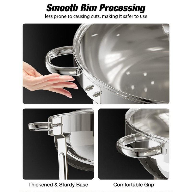 WARMOUNTS Round Chafing Dishes for Buffet with Glass Lid (5QT,