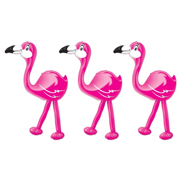 Beistle, 3Piece Inflatable Flamingos, 24", Pink/Black/White