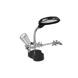 Lötkolbenständer mit Pinzette und Lupe, ideal für Präzisionsarbeiten und elektronische Reparaturen.