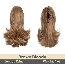 CJL HAIR Short Claw Clip Fake Ponytail Hairpiece Extension Curly Wavy Pony Tails Balayage Blonde Hair Synthetic Heat Friendly Fiber Hair piece for Women Girls Kids