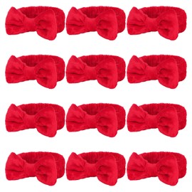 Casoty 12 Pcs Red Spa Headbands, Facewash Headbands, Soft Coral Fleece Makeup Hair band, Bow Hair Band for Face Washing Shower Skin Care Yoga